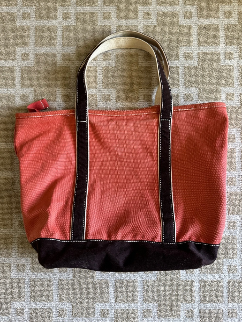 Lands’ End Canvas Tote Bag Coral Brown Boat Tote Beach Carryall 33x38 Large - Picture 4 of 8